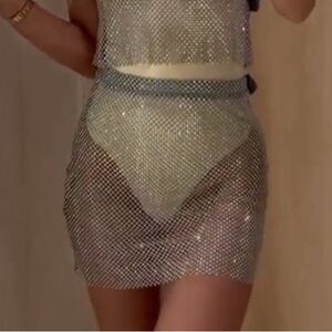 Mini mesh rhinestone skirt